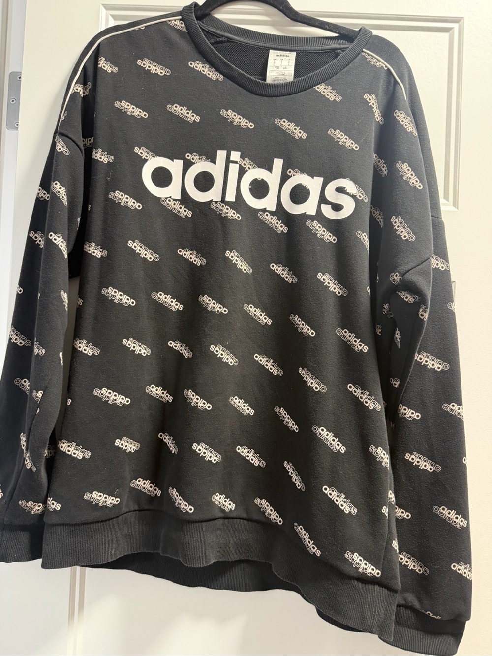 adidas Black Crewneck Sweatshirt with White Logo Print
